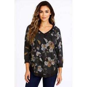 Maurices Top Women XL Gray Floral Knit Stretch Flowy‎ Boho Feminine Modern Soft
